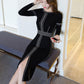 Black Knitted Bottoming Skirt Women Autumn and Winter Women's Sexy Dress Mid-length Over The Knee