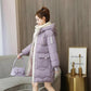Down Cotton Jacket Winter Thicken Warm Loose Fashion Color Glossy Disposable Stand Collar Mid-length Cotton Jacket Women