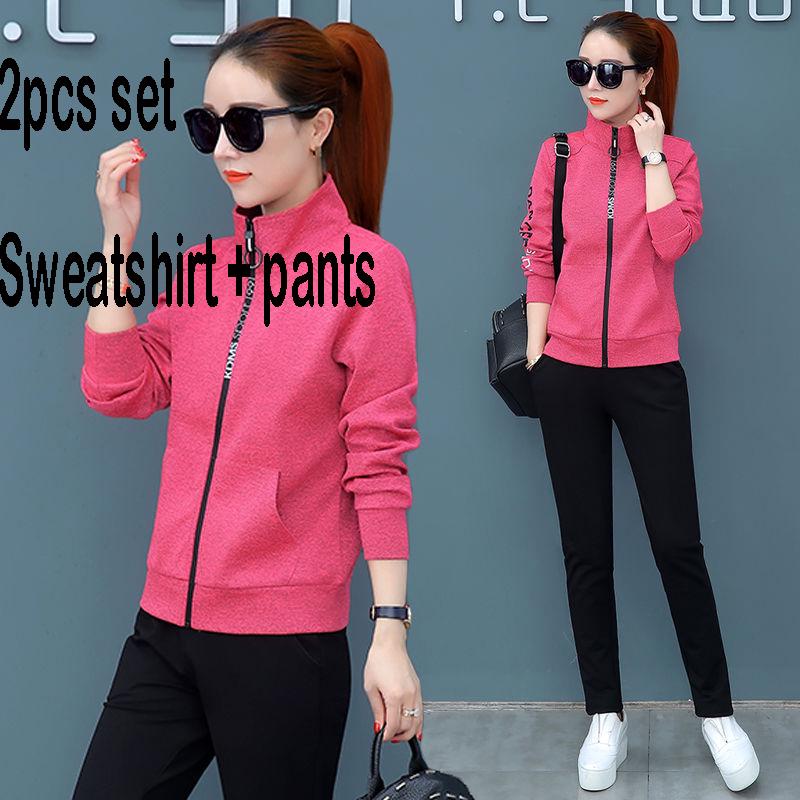 Sweatshirt set large size spring and autumn women's clothing 2pcs set wild long sleeve casual