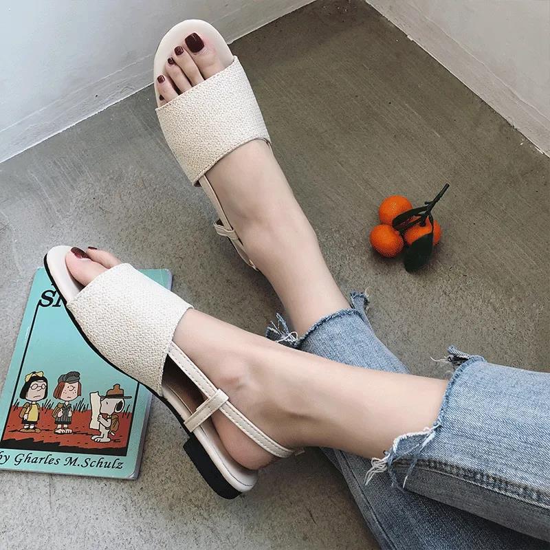 Flat Sandals Women's Summer Korean Fashion Straw Braided Buckle Open Toe Sandals All-match Student Sandals