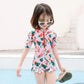 Baby Girls Flower Printed Swimsuit Summer One Piece Bikini Swimming Suit Kids Baby Short Sleeve Lotus Leaf Sleeve Quick Dry Beachsuit
