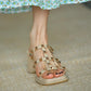 Apricot Summer Sponge Cake Women's Shoes Rivets Comfortable Slope Heel Sandals and Slippers Flip Flops Women
