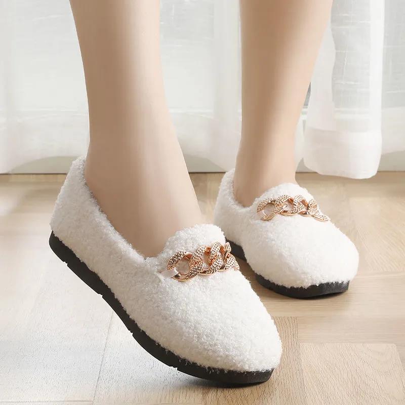 Autumn and Winter Plus Velvet To Keep Warm Korean Version of One-step Women's Winter Wear All-match Plush Cotton Shoes