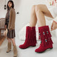 Fall/Winter Suede Boots Mihemia Beaded Inner Heightened Round Head Wedges Boots Tassel Ankle Boots Plus Size  34-43