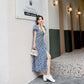 Summer Retro French Square Neck Puff Sleeve Split Dress Oil Painting Purple Floral Long Skirt French Retro Ladies Dress Chiffon Dress