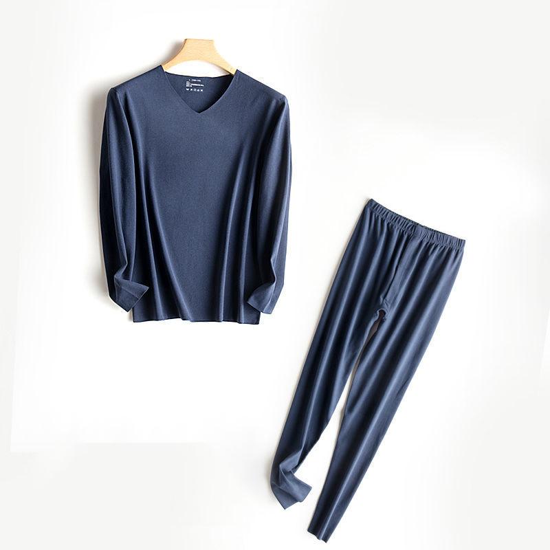 Men Winter Thermal Underwear V-neck Male Autumn Clothes Tight Suit Thicken Windproof Long Sleeve High Elasticity Tracksuit Wearable Versatile Spring