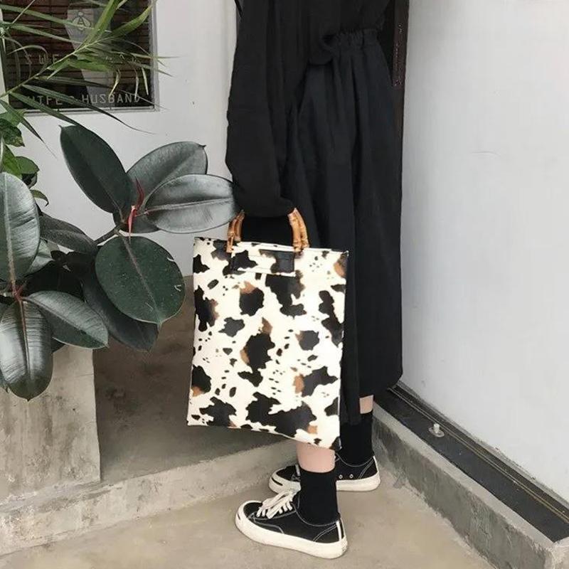 Large-capacity Retro Summer Fashion Trend Cow Bag Portable Simple Ghost Horse Bamboo Cow Shopping Bag Pattern Bag Female