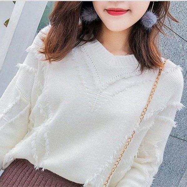 Knitted Sweater Women Autumn and Winter Loose Women's Korean Style Long-sleeved Pullover Tassel V-neck Knitted Bottoming Shirt