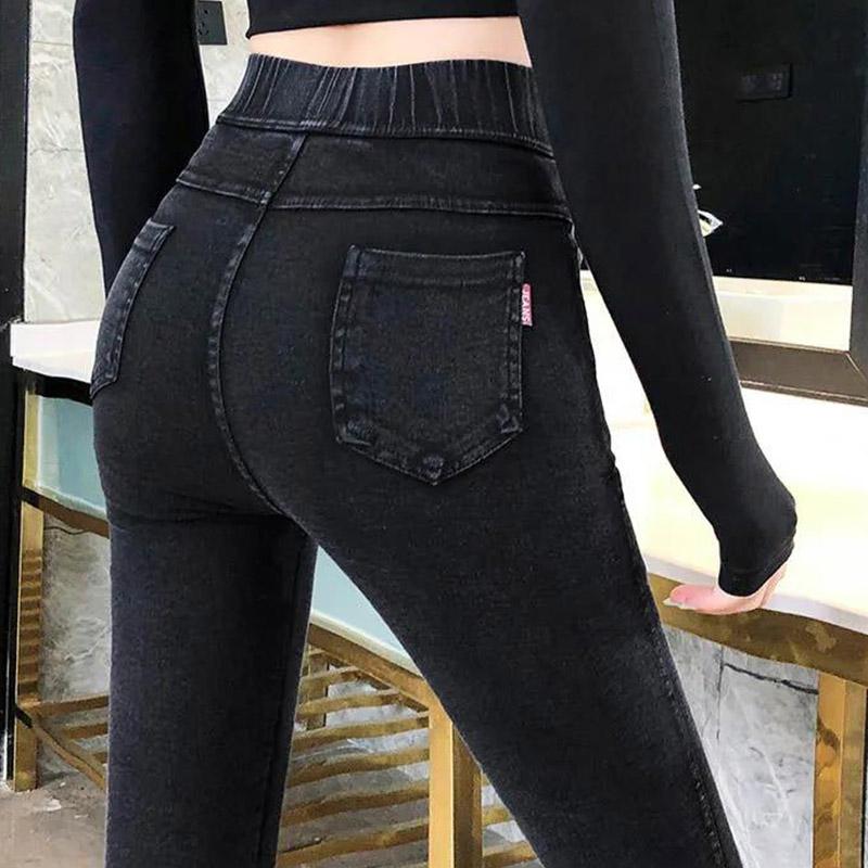 Pure Color All-match Women's Trousers Winter High-waisted Fringe Plus Velvet Thick Trousers To Keep Warm Outer Wear Leggings