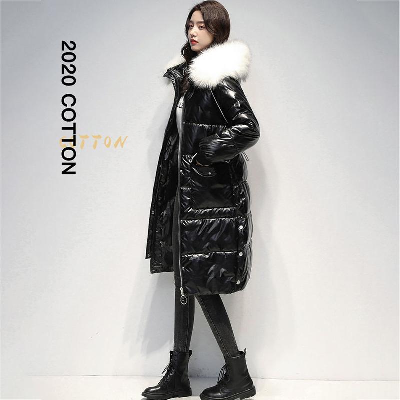 Women's Down Padded Jacket Long Over The Knee Winter Thickening Korean Loose Shiny Cotton Warm Jacket
