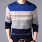 Genuine Men's Sweatshirts Long-sleeved Knit Sweater Plus Velvet Thick Sweater Youth Autumn and Winter Round Neck Stripes