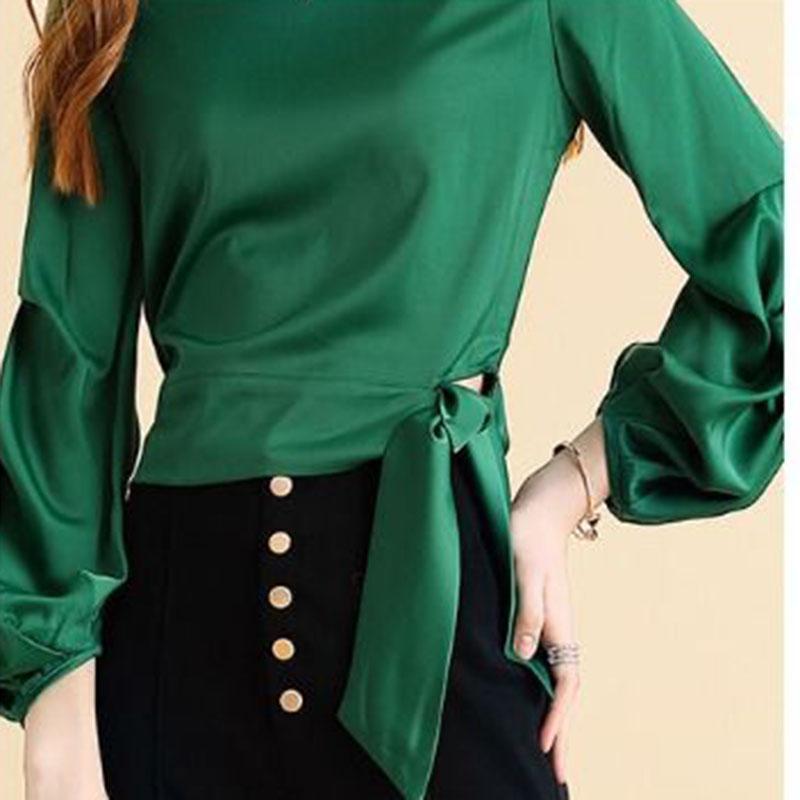 Women's Spring and Autumn Lantern Sleeve T-Shirt Round Neck Long Sleeve Top