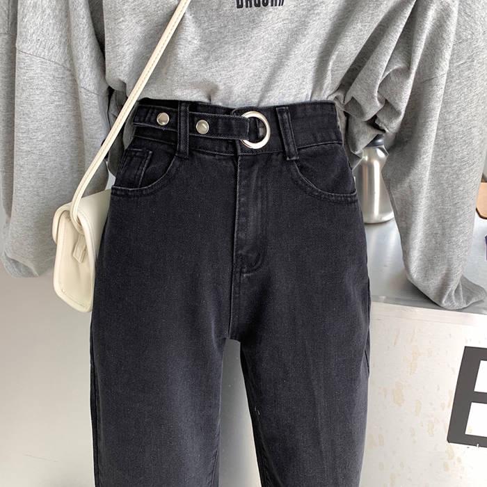 WTEMPO Spring New Thin Wide Leg Pants Female Students Wild High Waist Straight Black Denim Trousers Tide