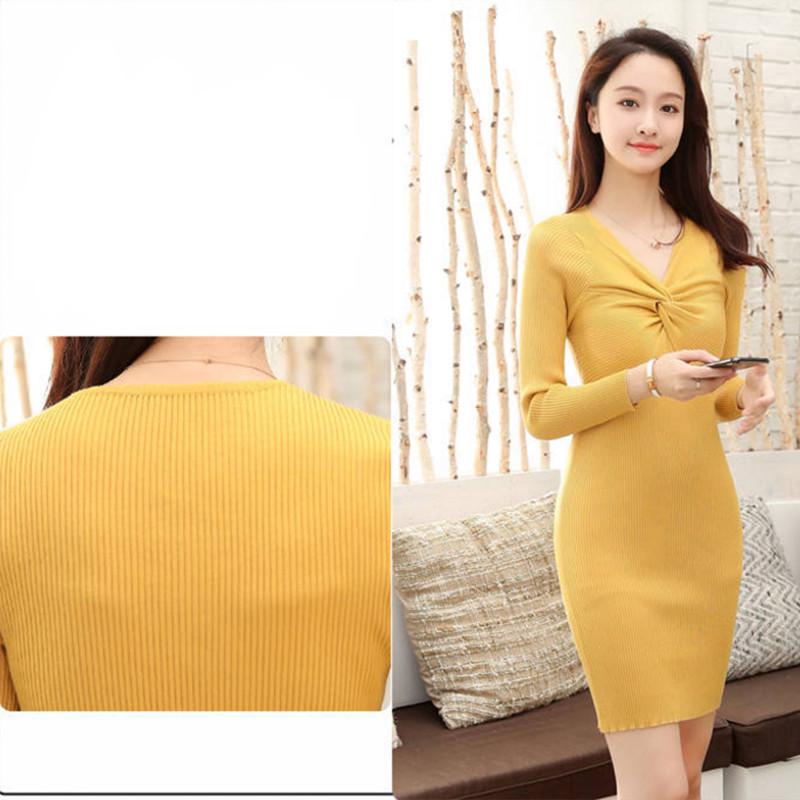 Mid-length Chest Wrap Sexy Slim Sweater Skirt Package Knitted Bottoming Dress Female
