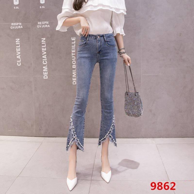 Women Denim Jeans Casual Slim Stretchy Bell-Bottom Jeans Retro Flare Pants Mid Waisted Long Trousers
