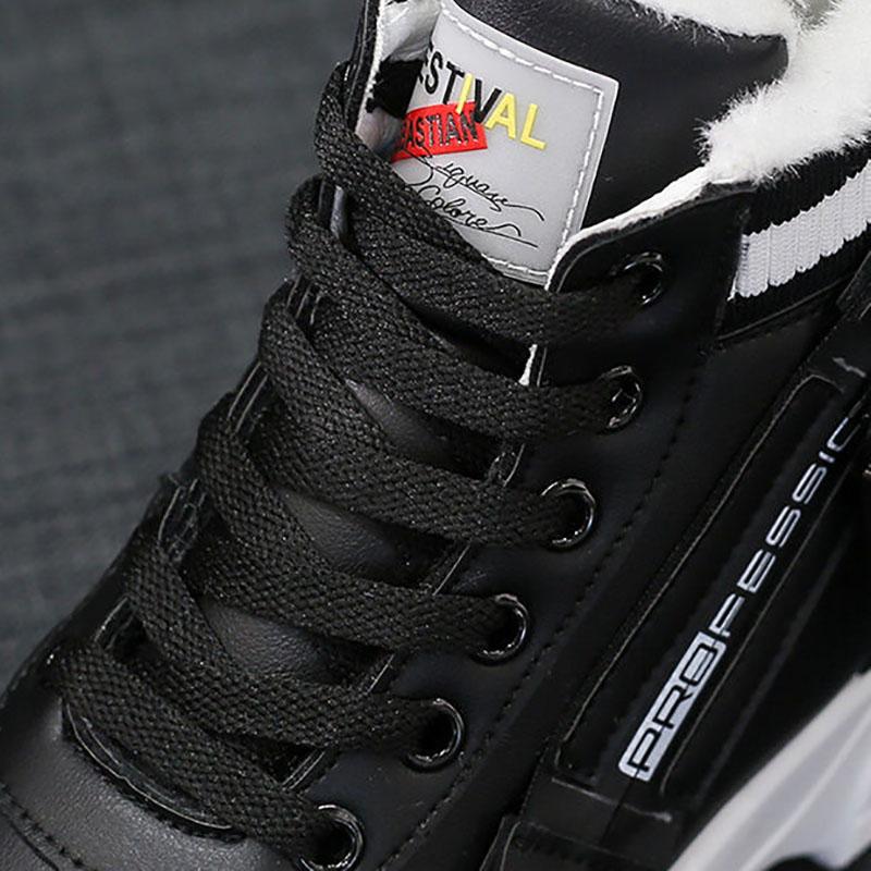 Leather High-top Cotton Boots Women's Shoes Snow Boots Women's Wild Autumn and Winter Plus Velvet White Shoes Women's Cotton Shoes