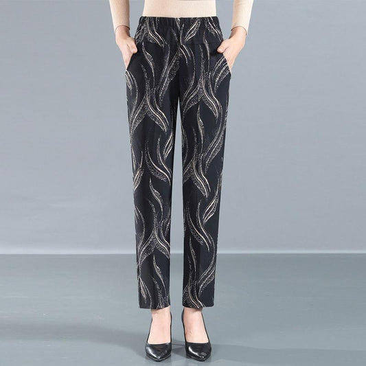Women's Pants Middle-aged and Elderly Stretch Casual Pants Mother Pants Large Size Elastic High-waist Straight-leg Pants Elderly Women's Pants
