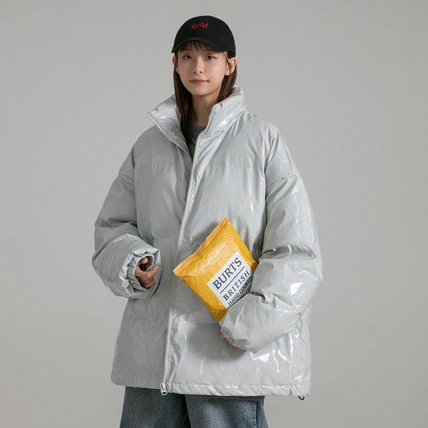 Winter Bright Face Cotton-padded Jacket Female Korean Version Loose Student Cotton-padded Jacket Thickened Warmth Stand-up Collar Bread Suit Jacket