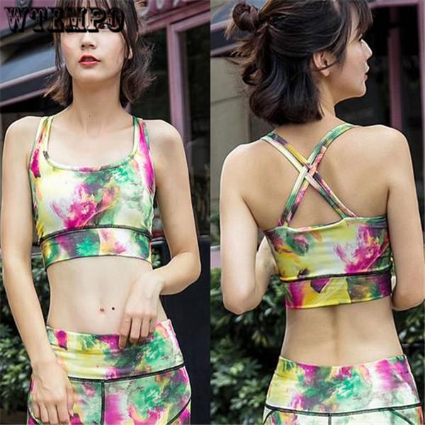 Print Women Yoga Sports Bra Medium Impact Floral Print Backcross Yoga Bra Running Workout Bra