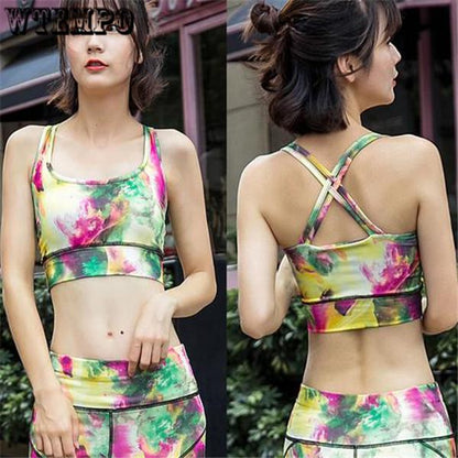 Print Women Yoga Sports Bra Medium Impact Floral Print Backcross Yoga Bra Running Workout Bra