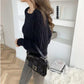 Spring, Autumn and Winter Outer Wear Square Neck Long-sleeved Pullover Sweater Women Loose and Thin Short Knit Sweater Women's Top All-match