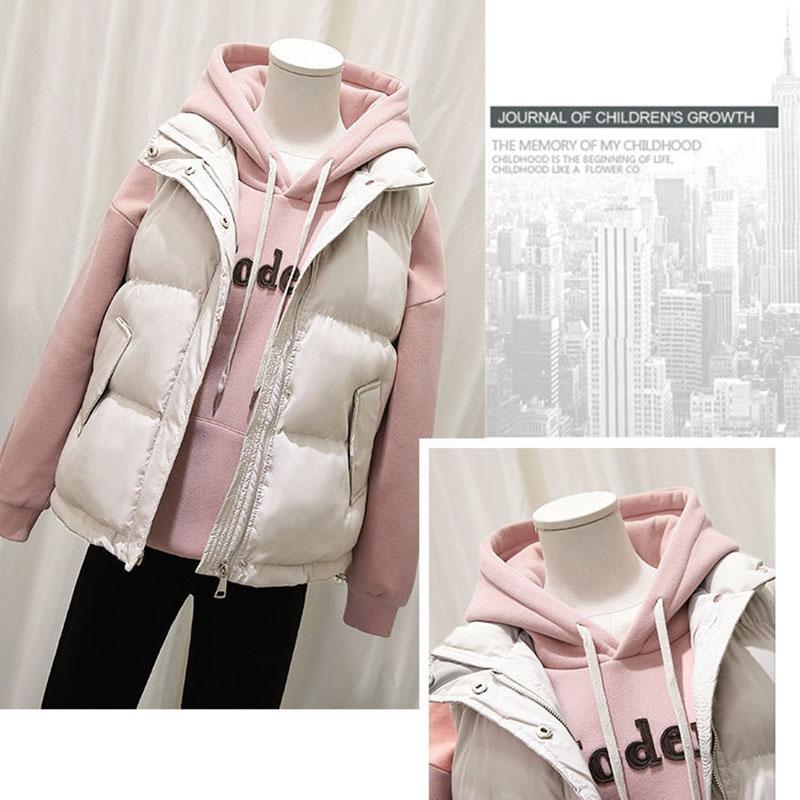 Autumn and Winter Short Casual Down Cotton Vest Korean Loose Sleeveless Jacket Solid Color Stand-up Collar Female Vest