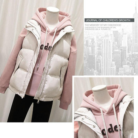 Autumn and Winter Short Casual Down Cotton Vest Korean Loose Sleeveless Jacket Solid Color Stand-up Collar Female Vest