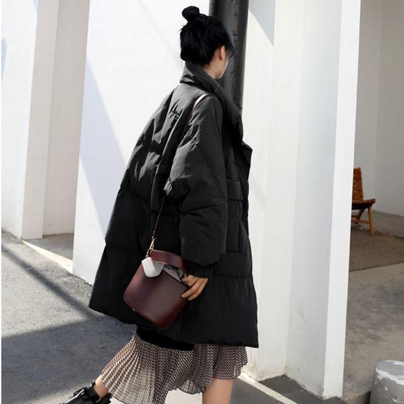 Winter Mid-length Loose Cotton Coat Ins Style Solid Color Casual Jacket Stand Collar Thickened Female Coat