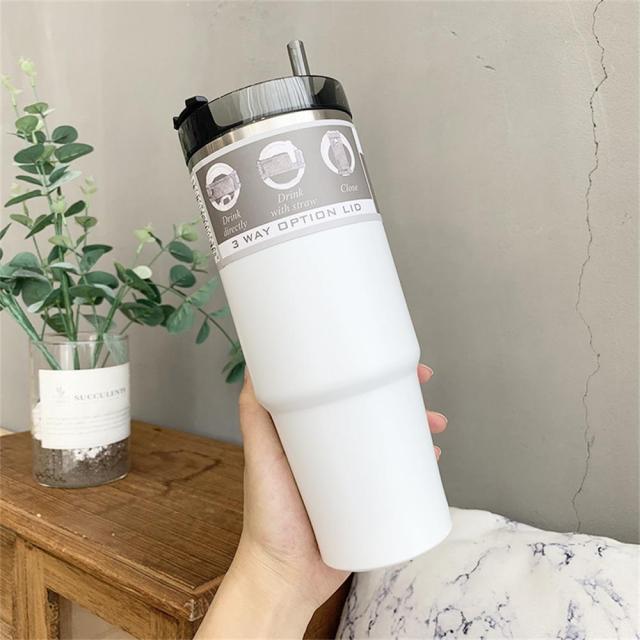 600 & 890ml Creative Fashion 304 Stainless Steel Thermo Cup Travel Coffee Mug with Lid Straw Car Water Bottle for Gift