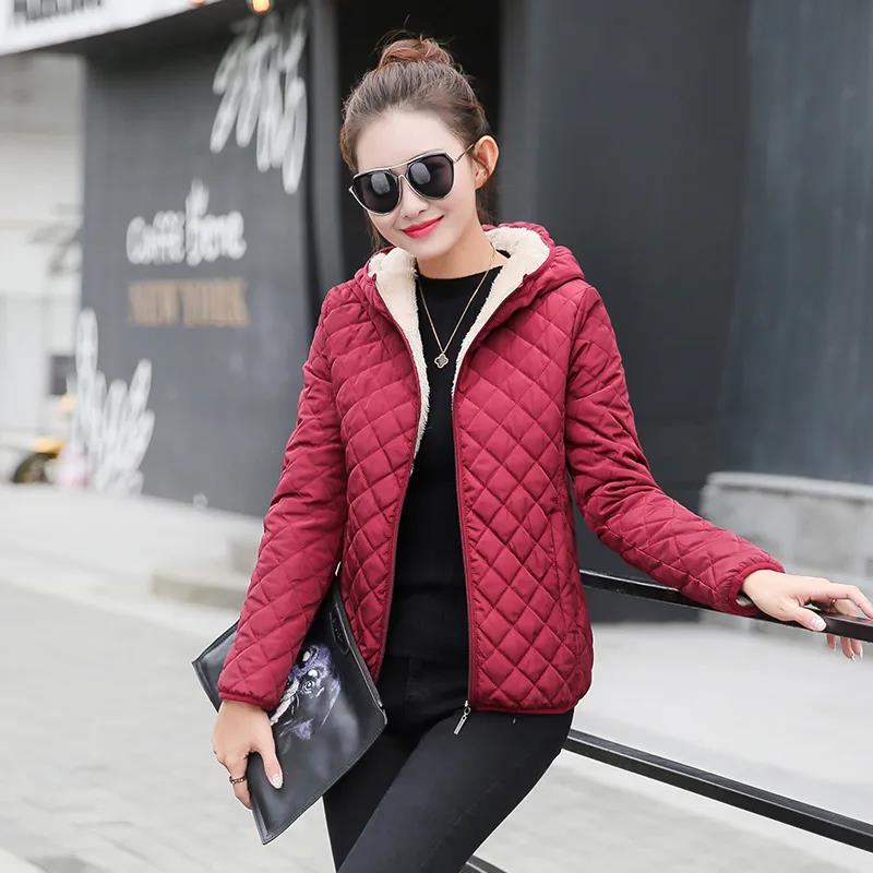 Women Solid Color Down Parkas Down Jackets Female Cotton-Padded Winter Coat Fleece Plus Size Hooded Outwear Coats