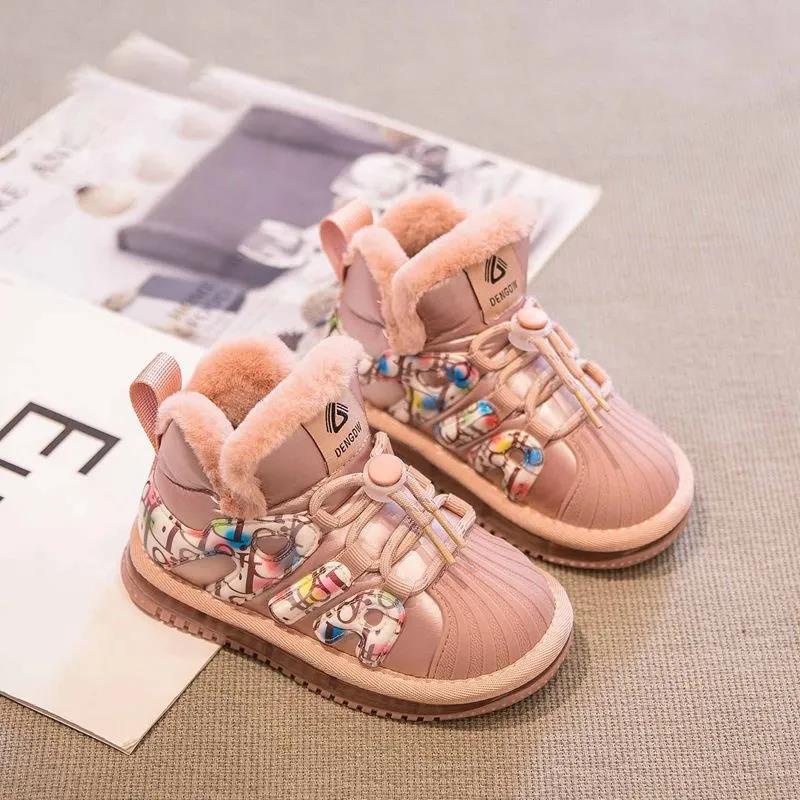 Girls' Snow Boots Autumn and Winter New Children's Non Slip Cotton Shoes Plush Warm and Fashionable Little Girls' Foreign Style Short Boots