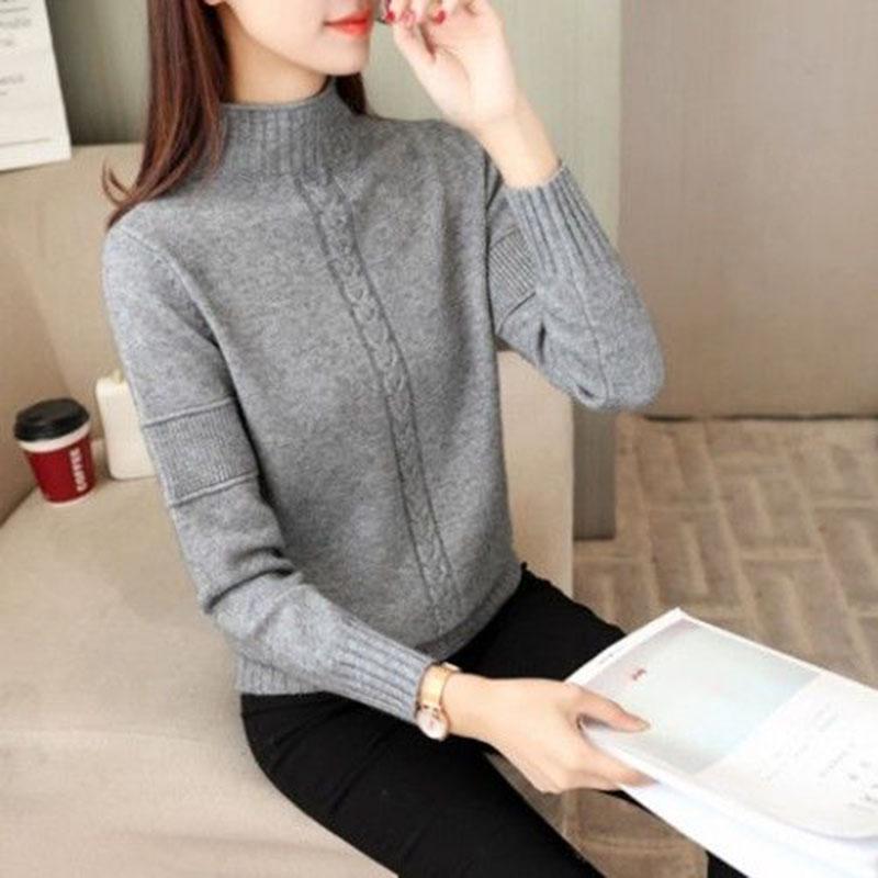 Winter Sweater Women Solid Color Half Turtleneck Sweater Thick Loose Solid Color Base Sweater