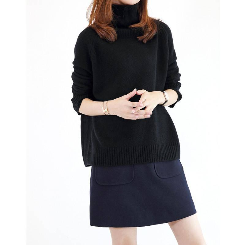 Pofulove Thick Sweater Women Large Size High Collar Casual Fashion Loose Wild Lady Pullover Sweater
