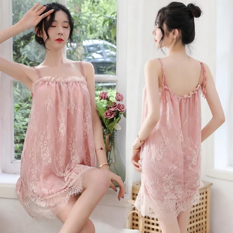 Plus Size 4XL Women's Sling Lace Suspender Nightdress Large Size Lingerie Transparent See-through Homewear Pajamas Dresses
