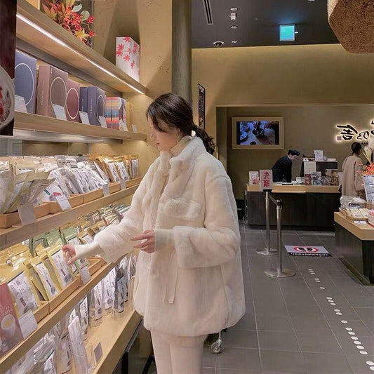 Winter Fur Coat Women's Mid-length Thickened Warmth Imitation Rabbit Fur Plush Loose Coat Women