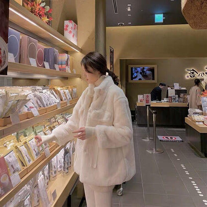 Winter Fur Coat Women's Mid-length Thickened Warmth Imitation Rabbit Fur Plush Loose Coat Women