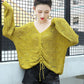 Spring and Autumn Style Hollow Loose Knit Sweater Women V-neck Slim-fit Warm Sweater Long-sleeved Pullover Casual Top