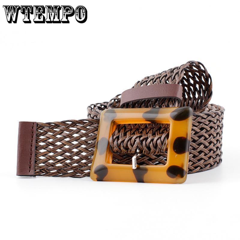 Woven Wide Belts Women's Fashion Wild Spot Leopard Yellow Buckle Decorative Belt