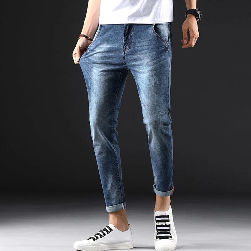 Men's Casual Jeans Korean Style Trendy Slim Straight-leg Pants Men's Spring/Summer Denim Long Trousers Basic Steetwear Pants Male Elastic Bottoms