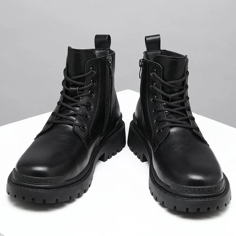 British Style Fashion Trend Martin Boots Men's High-top Shoes Korean Leather Boots All-match High School Boots for Students