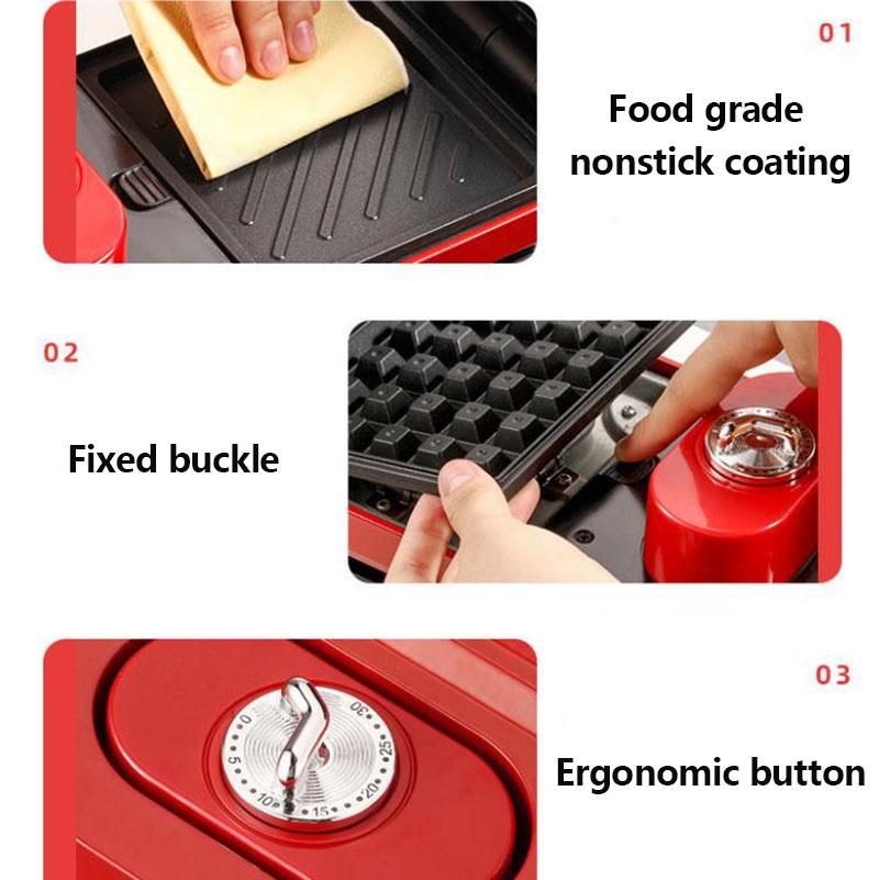 650W Timed Sandwich Maker Multifunctional Breakfast Machine Waffle Maker Bread Maker Kitchen Supplies