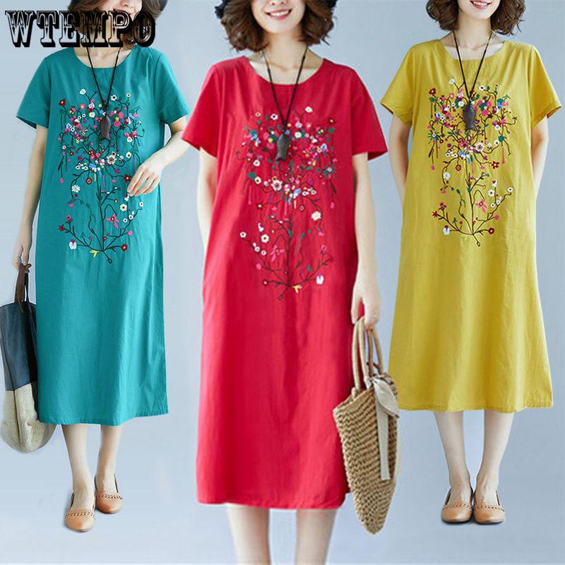 WTEMPO Large Size Women 'S Retro Loose Long Dress 2019 New Thin National Wind Our Seasons Dresses