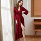 Women's Lace Long Nightdress Wedding Dressing Robe Drape Satin Solid Color Beauty Back Hollow Out Sexy Nightgown French Wedding Pajamas