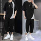 Summer Short-sleeved T-shirt Suit Men's Trend Youth Casual Sports Cropped Two-piece Set