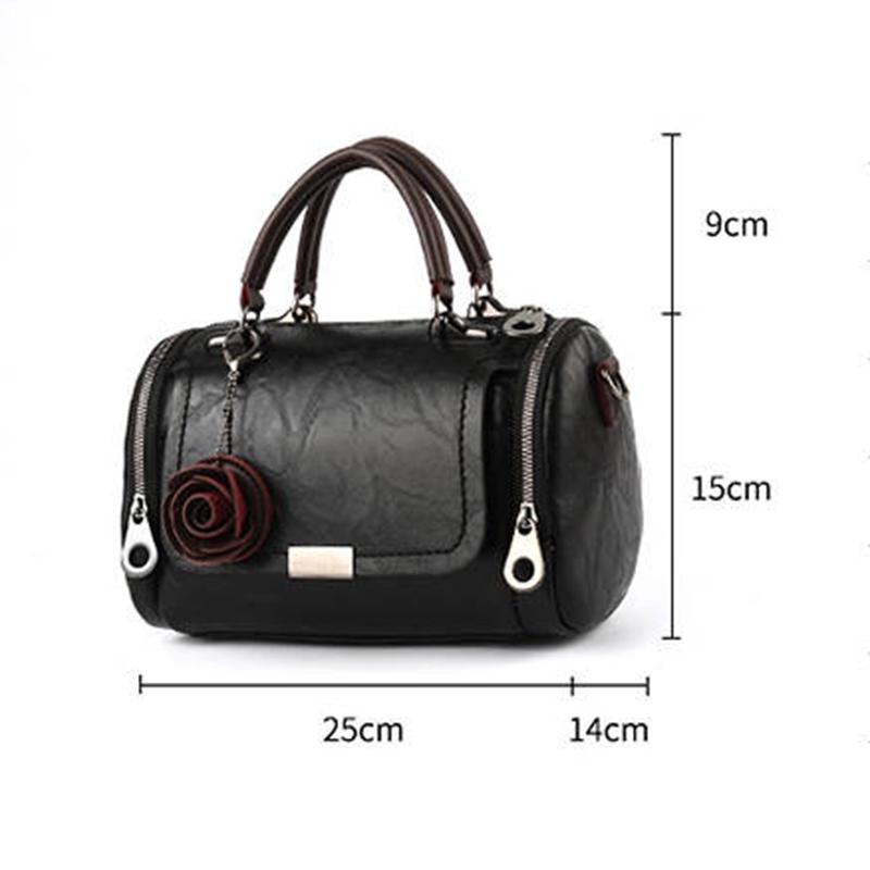 Top-handle Bag Women Handbag Retro Leather Shoulder Handbag Portable Pillow Bag with Rose Pendant