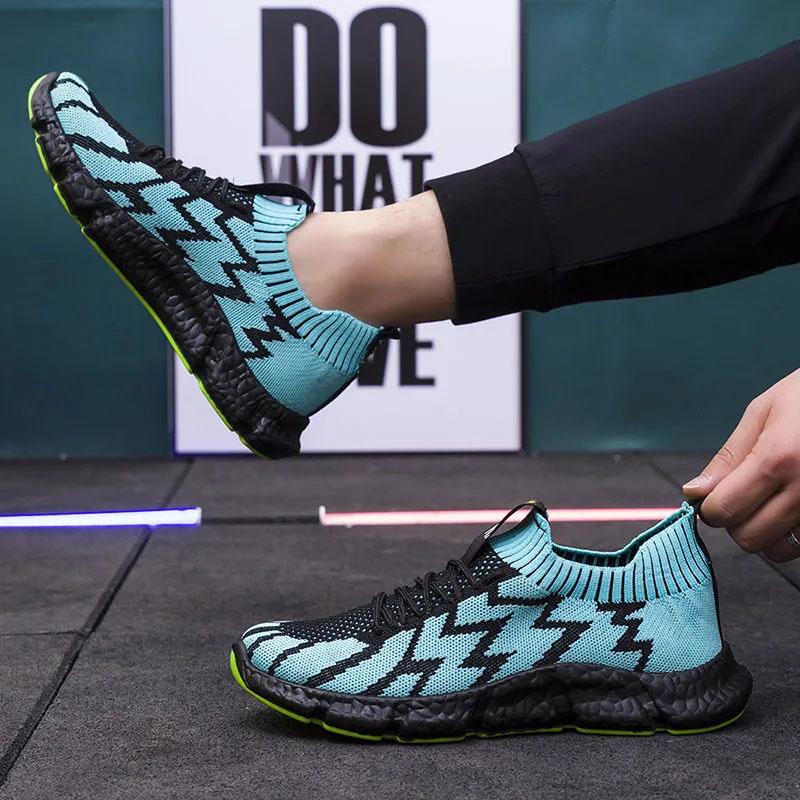 Spring Men's Shoes Breathable Flyknit Mesh Casual Shoes Men's Socks Shoes Student Sports Shoes Running Shoes Mesh Coconut Shoes