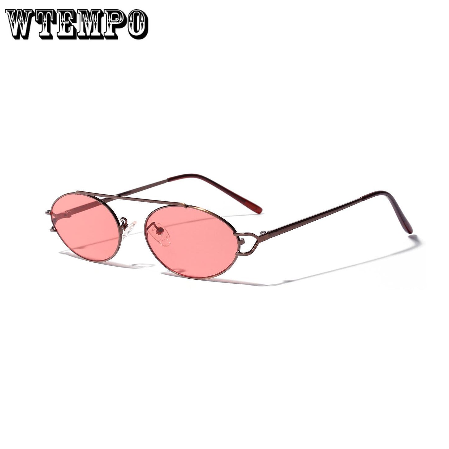 WTEMPO Ultra Light Metallic Color Lens Retro Art Eyeglasses Single Beam Oval Sunglasses