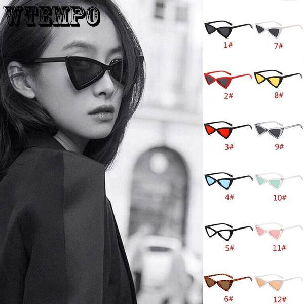 WTEMPO Women's Fashion 12 Colors Triangle Small Cat Eye Sunglasses Beach Leisure Vacation UV Protec