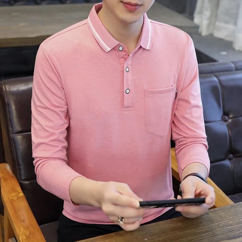 Men's Long Sleeve T-Shirt Lapel Cotton POLO Shirt High Quality Casual Youth Solid Color Top Business Sports Shirt