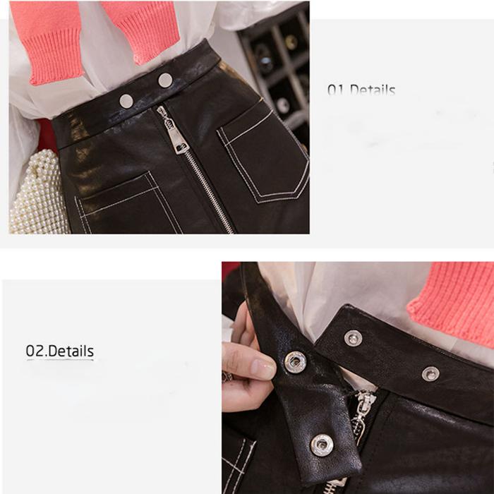 Women's Sexy Leather Skirt Glossy PU leather short Solid zipper Mini Skirt